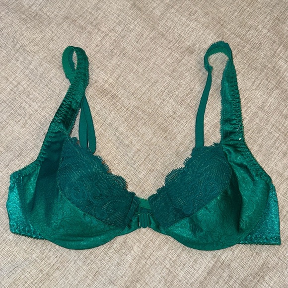 Vintage Gold Label Victoria’s Secret Bra VS Satin lace Emerald Front Closure 34B - Picture 1 of 11